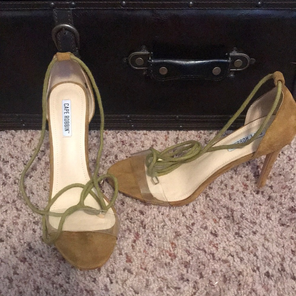 Clear toe lace up heels/shoes